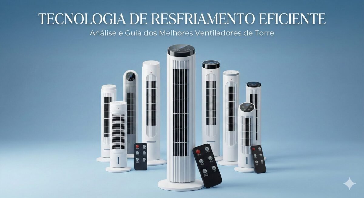 Vários ventiladores de torre em exibição.