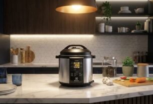 Panela pressão em uma bancada.